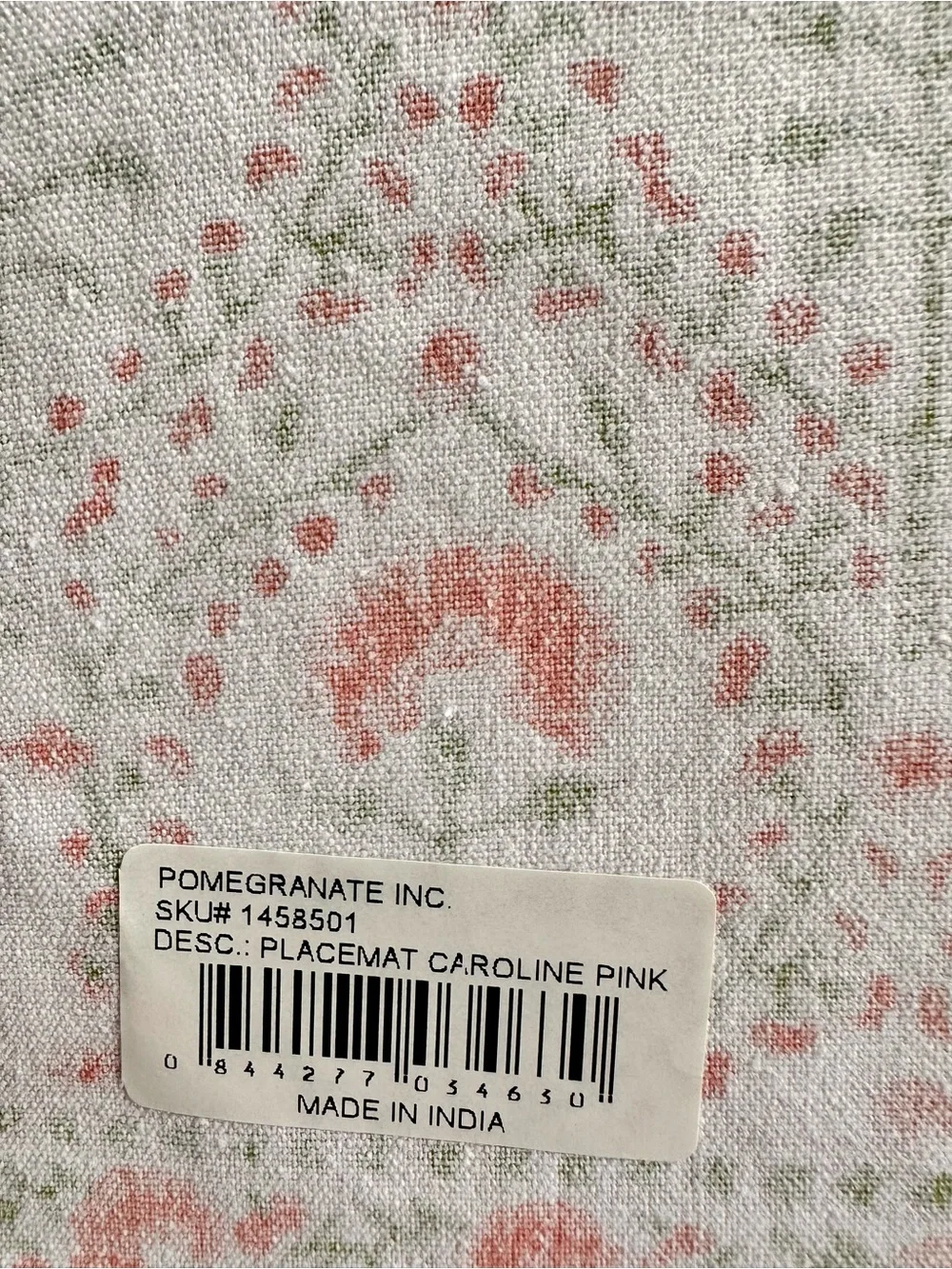 NWT Pomegranate Caroline Pink Floral Placemats Set of 4 Block Print India